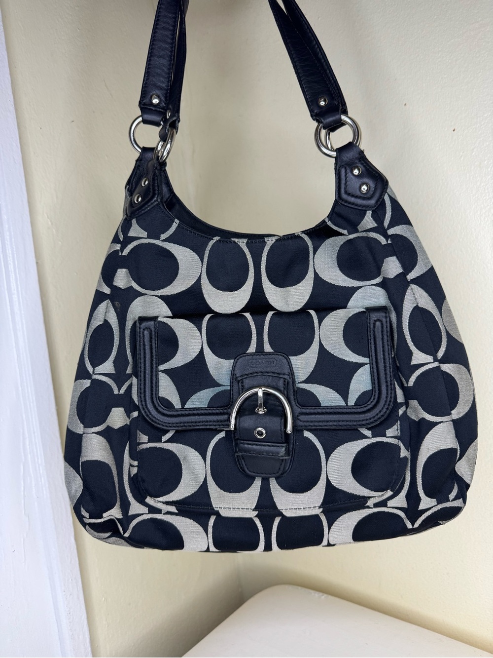 Coach vintage y2k hobo Black and beige Signature Pattern Shoulder Bag